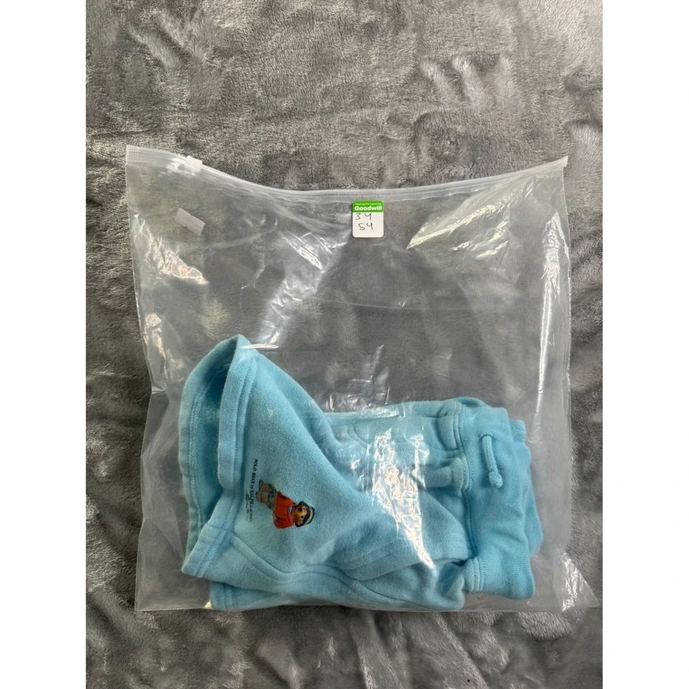 Polo Ralph Lauren Bear Boys Shorts 3T Blue Two Front Pockets Fleece Cotton